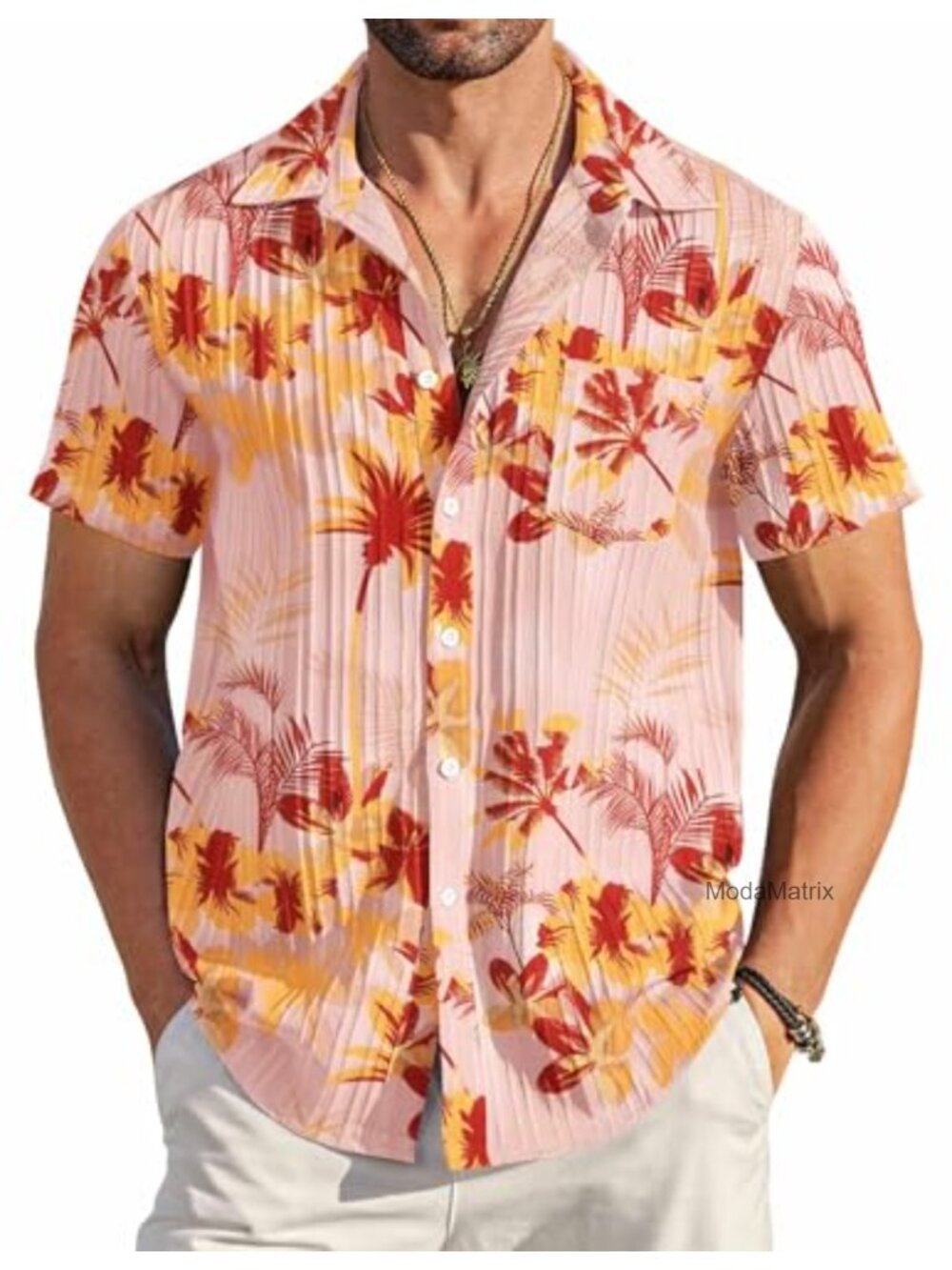 Men's Textured Short Sleeve Button Down Casual Summer Shirt with Chest Pocket